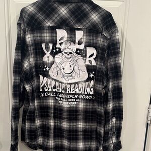 sam and colby xplr flannel size large psychic reading Black and White plaid NEW